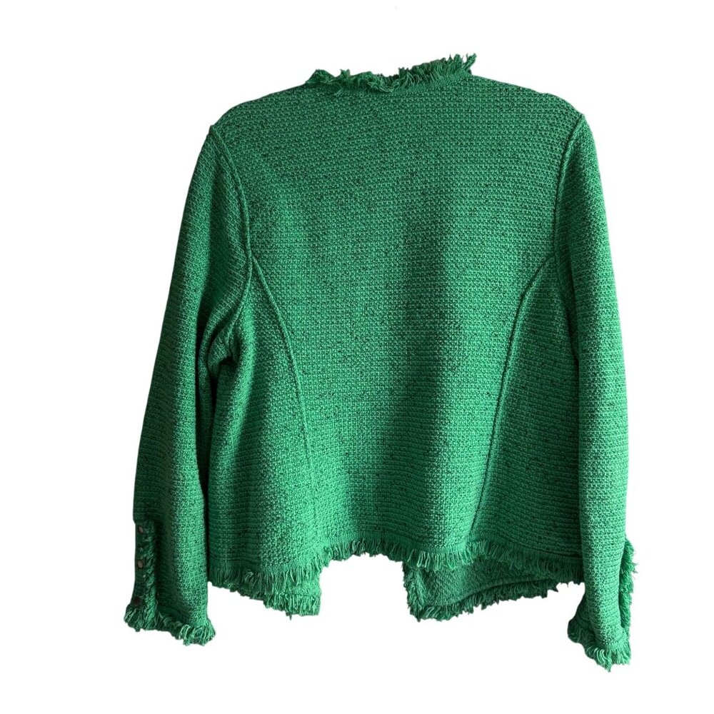 Nic + Zoe Michaela Fringe Mix Knit Open Front Jacket Women's Size XL Green - Picture 11 of 11